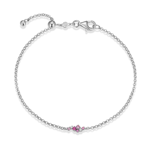 BB0199W - Scattered Ombre Lab-Created Ruby & Diamond Bolo Bracelet in Rhodium-Plated Sterling Silver