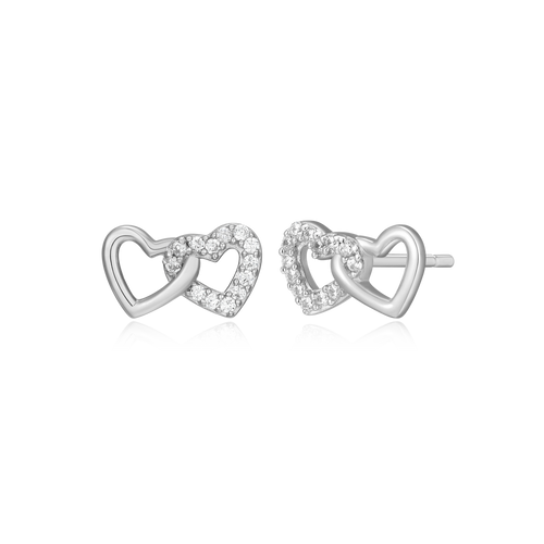 BE0010W - Open Twin Heart Stud Earrings in Rhodium-Plated Sterling Silver