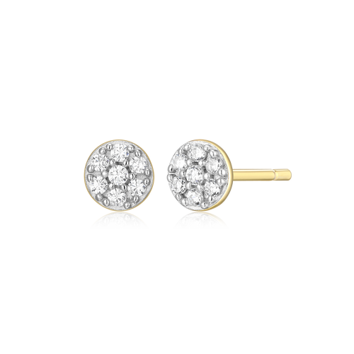 BE0074Y - Round Pave Stud Earrings in 14K Yellow Gold-Plated Sterling Silver