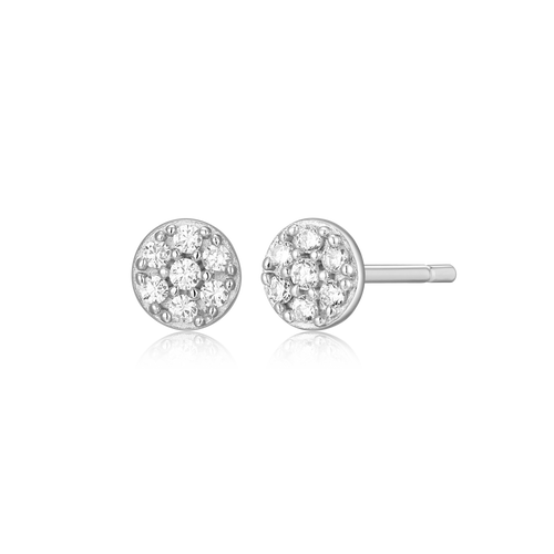 BE0074W - Round Pave Stud Earrings in Rhodium-Plated Sterling Silver