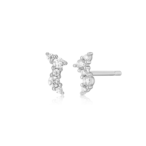 BE0068W - Scattered Lab-Created Diamond Stud Earrings in Rhodium-Plated Sterling Silver