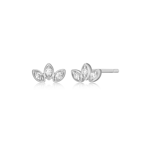 BE0026W - Triple Marquis Stud Earrings in Rhodium-Plated Sterling Silver