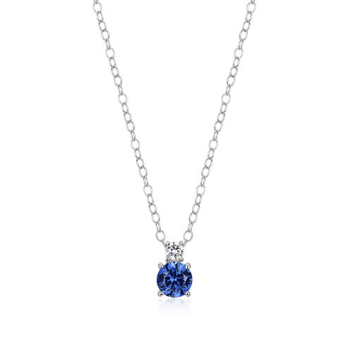 BN0201W - Lab-Created Sapphire & Diamond Pendant Necklace in Rhodium-Plated Sterling Silver
