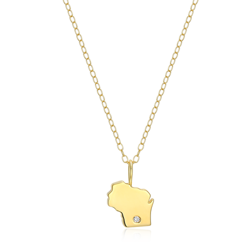 BN0207Y - Wisconsin State Lab-Created Diamond Pendant Necklace in 14K Gold-Plated Sterling Silver