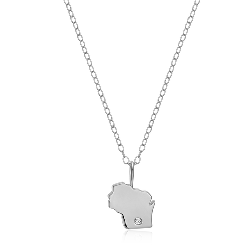 BN0207W - Wisconsin State Lab-Created Diamond Pendant Necklace in Rhodium-Plated Sterling Silver