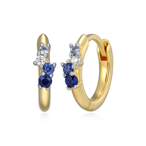 BE0200Y - Scattered Ombre Lab-Created Sapphire & Diamond Huggie Earrings in 14K Gold & Rhodium-Plated Sterling Silver