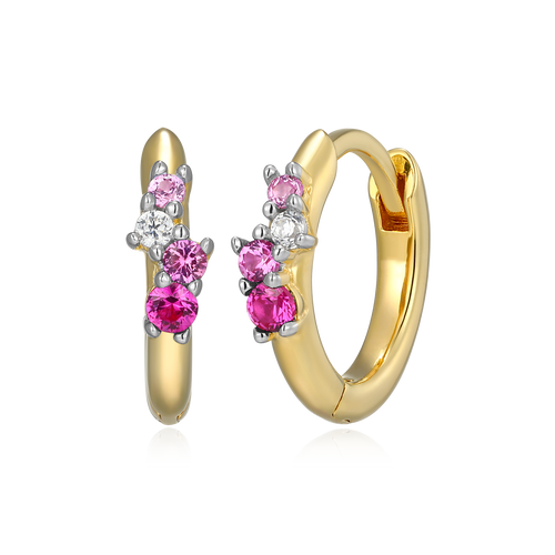 BE0199Y - Scattered Ombre Lab-Created Ruby & Diamond Huggie Earrings in 14K Gold & Rhodium-Plated Sterling Silver