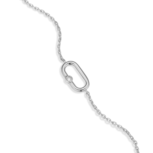 BB0001W - Mini Paperclip Pendant & Lab-Created Diamond Accent Bracelet in Rhodium-Plated Sterling Silver