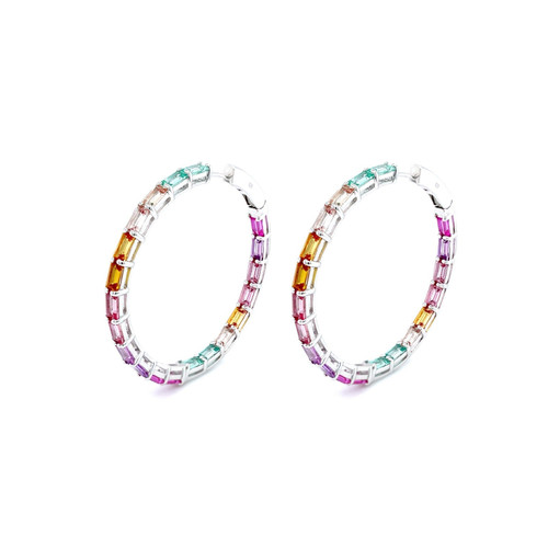 Lafonn 45 mm Fancy Lab-Grown Sapphire Hoop Earrings bonded in Platinum