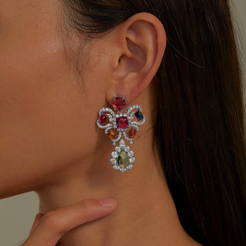 Lafonn Fancy Lab-Grown Sapphire Chandelier Earrings bonded in Platinum