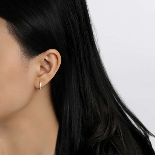 Lafonn 10 mm x 11 mm Oval Huggie Hoop Earrings bonded in Platinum