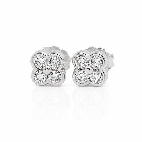 14k White Gold Diamond Diamond Bezel Trefoil Cluster Earrings 0.50 ctw