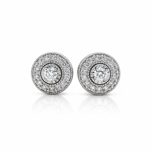 14k White Gold Diamond Diamond Halo Cluster Earrings 0.40 ctw