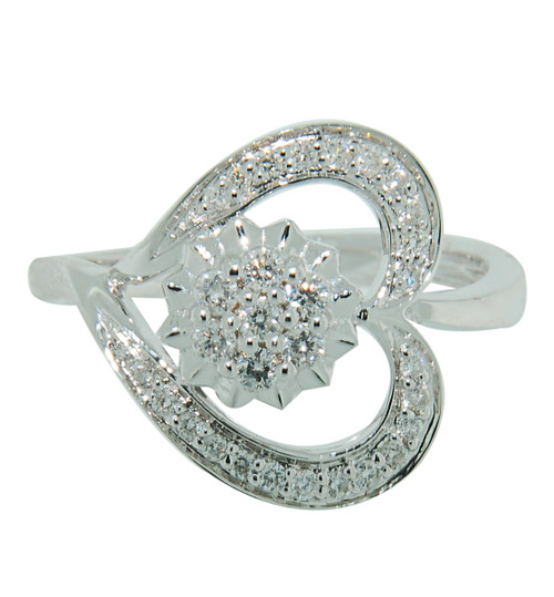 Heart Flower Ring with Round cut Diamonds set in 14Kt White Gold 93917