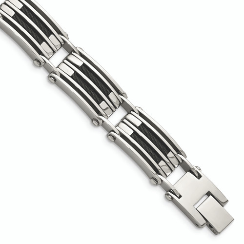 Stainless Steel Polished Black Rhodium -plated Wire 8.5 inch Link Bracelet