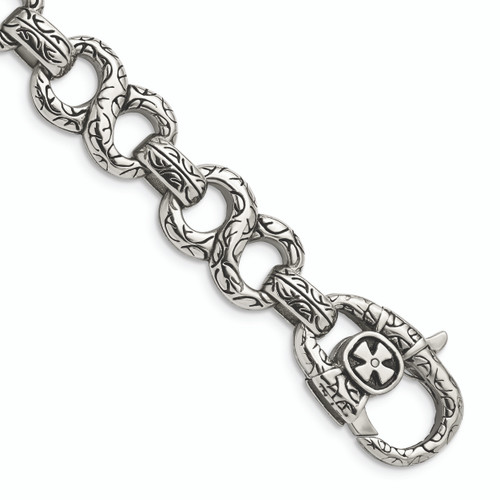 Stainless Steel Polished & Antiqued 8.5in Bracelet