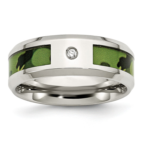 Stainless Steel Polished Camouflage Diamond Band