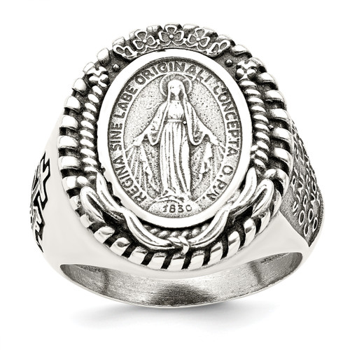 Sterling Silver Antiqued Miraculous Medal Ring