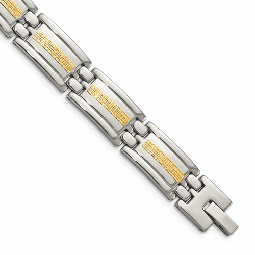 Stainless Steel Polished With 14KT Gold Gold Gold Link Bracelet