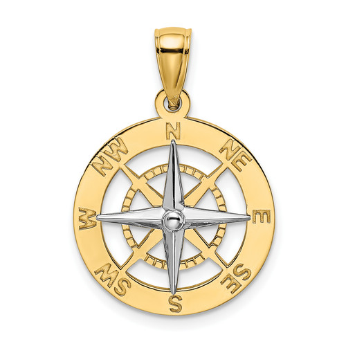 14KT Gold Two-tone Nautical Compass White Needle Charm