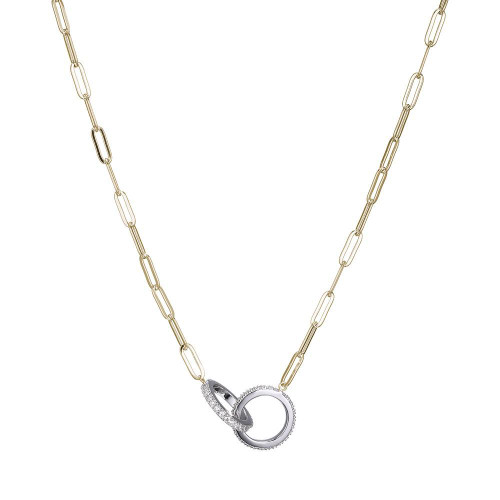 Sterling Silver Necklace made with Paperclip Chain (3mm) and 2 Cubic Zirconia Circles in Center