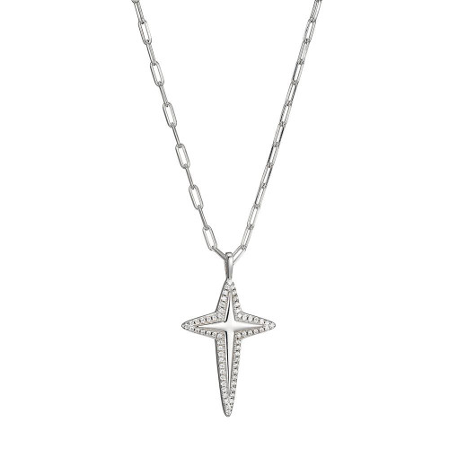 Sterling Silver Necklace made with Paperclip Chain (2mm) and Cubic Zirconia Cross Pendant (34x20mm)