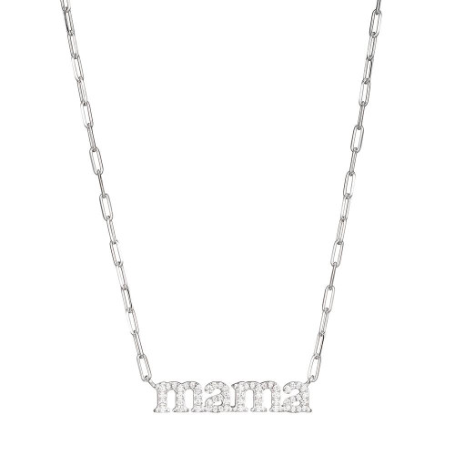 Sterling Silver Necklace made with Paperclip Chain (2mm) and Cubic Zirconia Word "MAMA" in Center