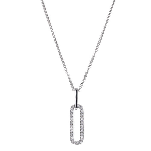 Sterling Silver Necklace with Cubic Zirconia link (24x8mm) Pendant