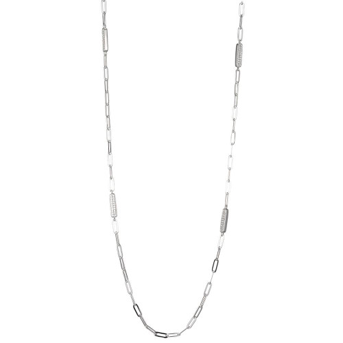 Sterling Silver Station Necklace made with Paperclip Chain (3mm) and 6 Double Sided Cubic Zirconia Bars (18x4mm)