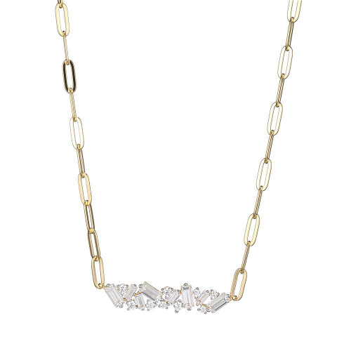 Sterling Silver Necklace made with Paperclip Chain (3mm) and Baguette Cubic Zirconia