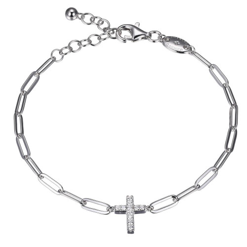 Sterling Silver Bracelet made with Paperclip Chain (3mm) and Cubic Zirconia Cross in Center