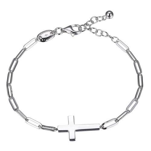 Sterling Silver Bracelet made with Paperclip Chain (3mm) and Cross in Center