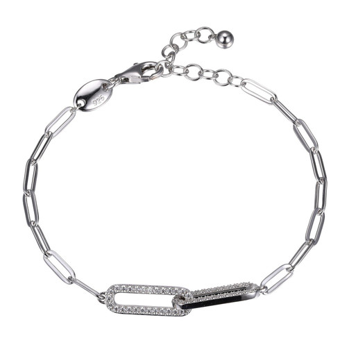 Sterling Silver Bracelet made with Paperclip Chain (3mm) and 2 Cubic Zirconia Links (18x6mm) in Center