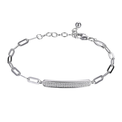 Sterling Silver Bracelet made with Paperclip Chain (3mm) and Pave Cubic Zirconia Bar (28x4mm) in Center