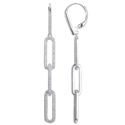 Sterling Silver Earrings with Cubic Zirconia Links (18x6mm)