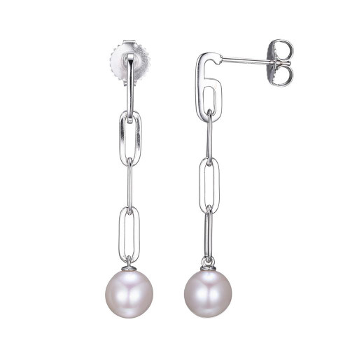 Sterling Silver Earrings made with Paperclip Chain (3mm) and Freshwater Pearls (size 7-8mm)