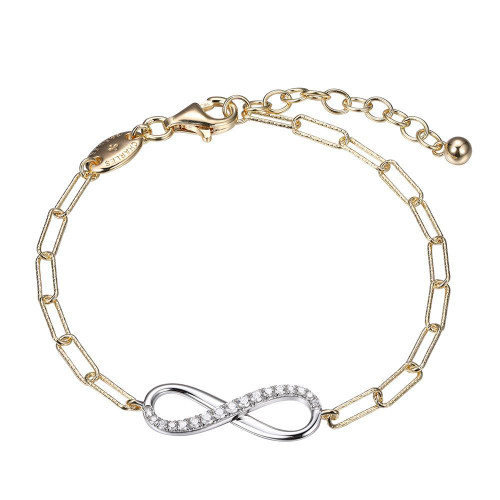 Sterling Silver Bracelet made with Diamond Cut Paperclip Chain (3mm) and Reversible CZ Infinity (24x8mm) in Center, Measures 6.75" Long, Plus 1.25" Extender for Adjustable Length, 2 Tone, 18K Yellow Gold and Rhodium Finish