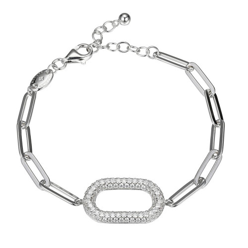 Sterling Silver Bracelet made with Paperclip Chain (5mm) and Cubic Zirconia Motif (24x15mm) in Center