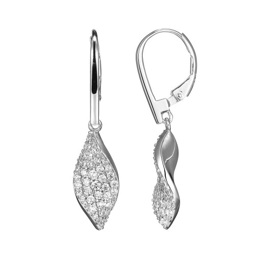 Sterling Silver Drop Earrings with Twist Cubic Zirconia Marquise (17x8mm)