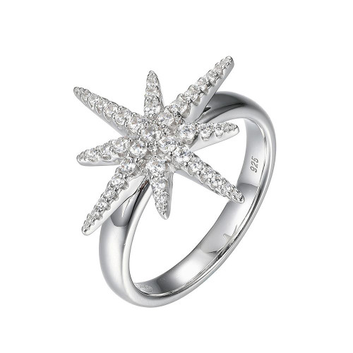 Sterling Silver Ring with Cubic Zirconia Starburst Motif