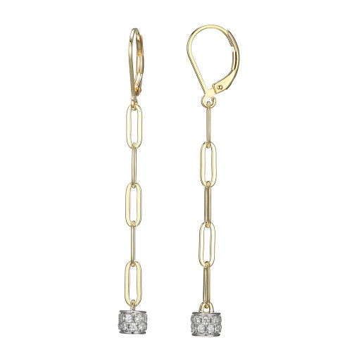 Sterling Silver Earrings made with Paperclip Chain (3mm) and Cubic Zirconia Rondelle SXE3351YWZ