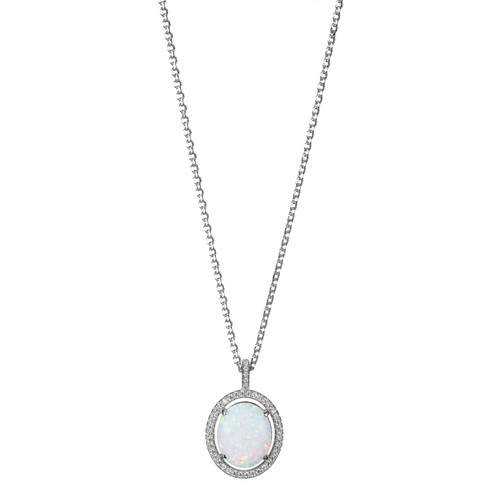 Sterling Silver Necklace with Synthetic Opal and Cubic Zirconia SXN3246WOP17