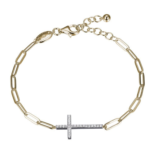 Sterling Silver Bracelet made with Paperclip Chain (3mm) and Cubic Zirconia  Cross in CenterSXD3257YWZ