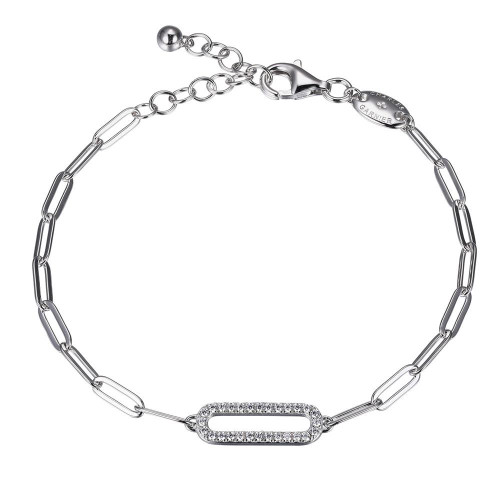 Sterling Silver Bracelet made with Paperclip Chain (3mm) and Cubic Zirconia  Link in CenterSXD3262WZ