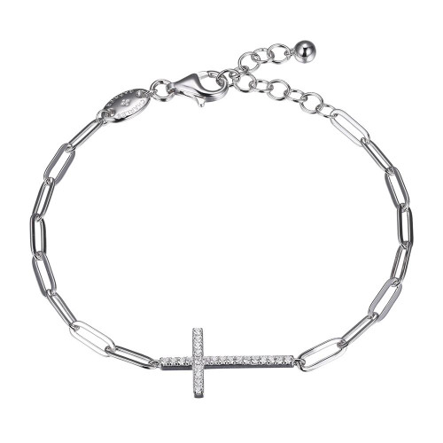Sterling Silver Bracelet made with Paperclip Chain (3mm) and Cubic Zirconia  Cross in CenterSXD3257WZ