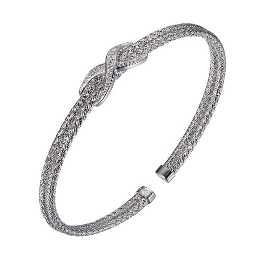 Sterling Silver Double 2mm Mesh Cuff with Cubic Zirconia MLC3073WZ