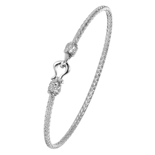 Sterling Silver 2mm Mesh Bangle with Cubic Zirconia MLB8537WZ