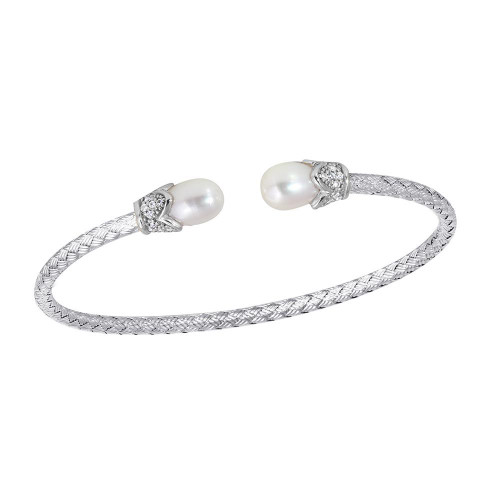 Sterling Silver 3mm Mesh Cuff with Freshwater Pearl and Cubic Zirconia MLC8520WZPW