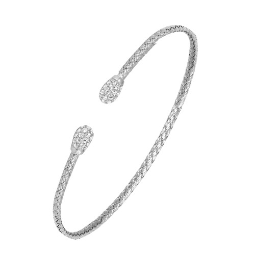 Sterling Silver 2mm Mesh Cuff with Cubic Zirconia MLC8519WZ