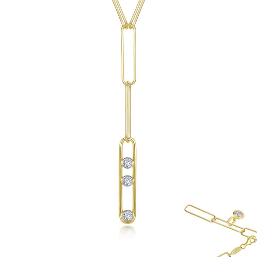 Lafonn 2-Tone Paperclip Y-Necklace bonded in Platinum